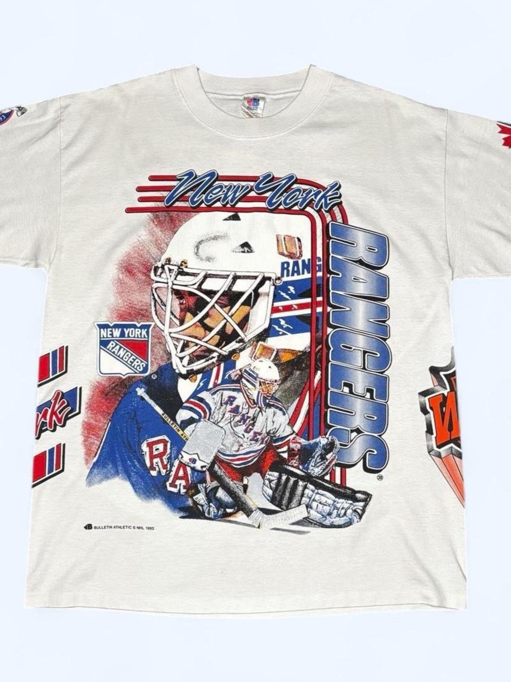 Vintage 1992 New York Rangers Bulletin Athletic AOP NHL Goalie Single Stitch XL